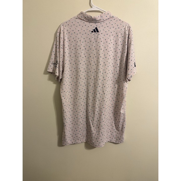 Adidas Golf Polo Shirt Mens LARGE Pink All Over Peach Performance Stretch - Picture 2 of 3